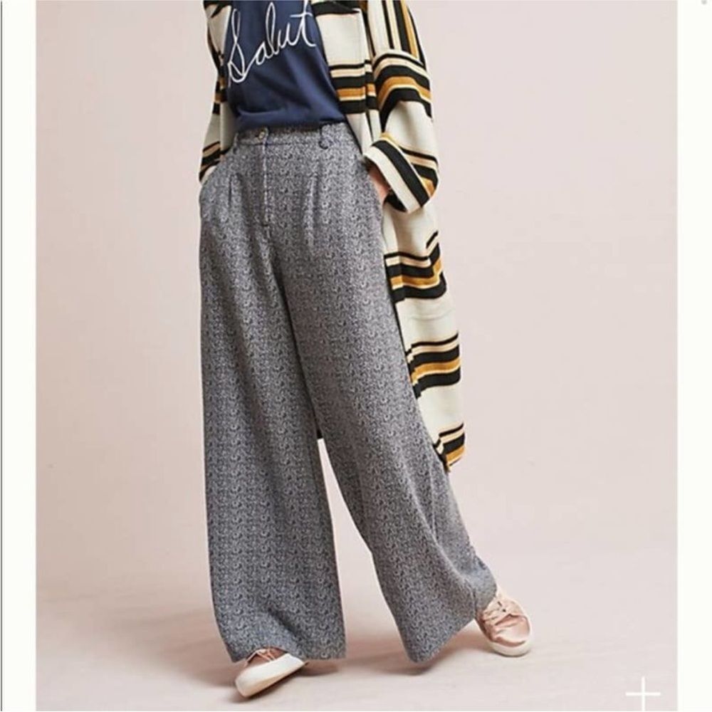 Cartonnier Anthro Elisa jacquard wide leg pleated trousers SZ 0